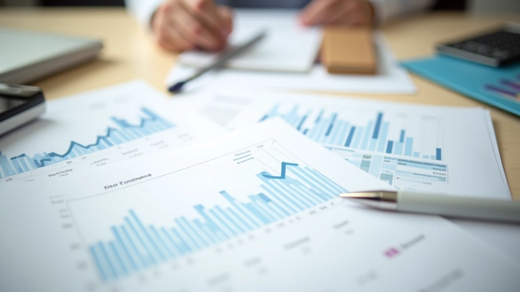 Finanzielle Analyse mit Ausgabenübersicht, Diagrammen und Notizen auf Schreibtisch