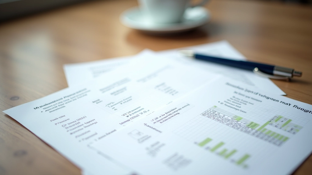 Detailaufnahme von Finanzberichten und Notizen auf Schreibtisch
