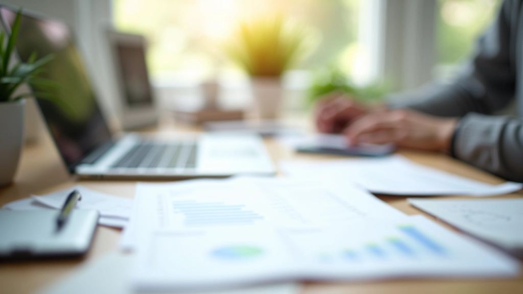 Arbeitsbereich mit Finanzunterlagen und Analysewerkzeugen