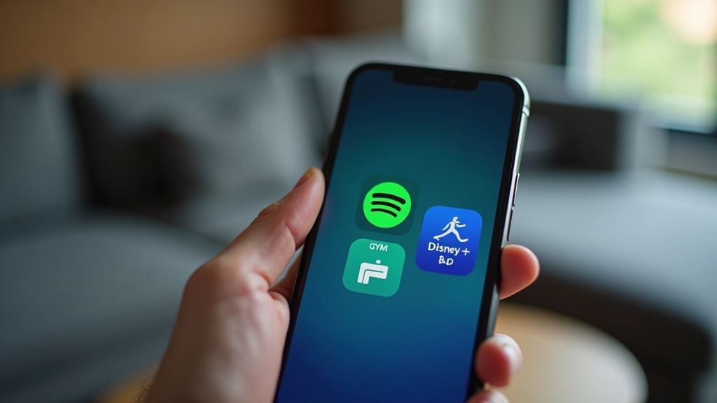 Verschiedene Abo-Apps auf einem Smartphone-Display angeordnet