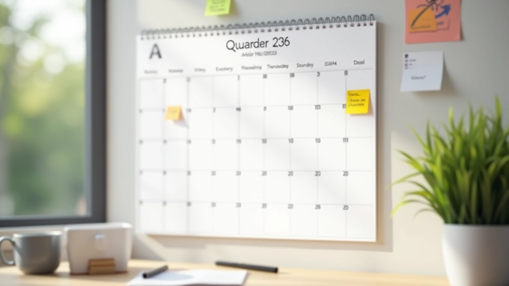Wandkalender mit eingetragenen Budgetzielen für Quartale